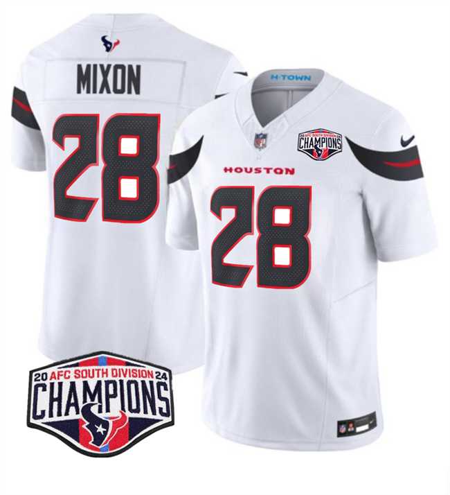 Men%27s Houston Texans #28 Joe Mixon White F.U.S.E. 2024 AFC South Division Champions Vapor Limited Stitched Jersey